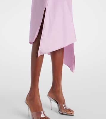 Gonna midi in raso con applicazioni floreali | Coperni