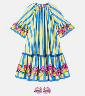 Abito Taormina in cotone a righe con stampa floreale | Dolce&Gabbana Kids
