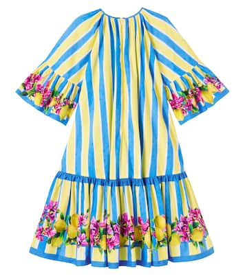 Abito Taormina in cotone a righe con stampa floreale | Dolce&Gabbana Kids