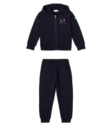 طقم جاكيت وبنطلون رياضي من القطن بلوغو | Moncler Enfant