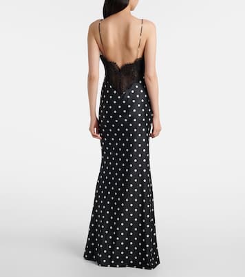 Polka-dot lace-trimmed satin gown | Self-Portrait
