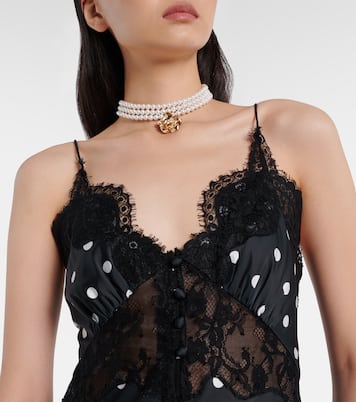 Polka-dot lace-trimmed satin gown | Self-Portrait