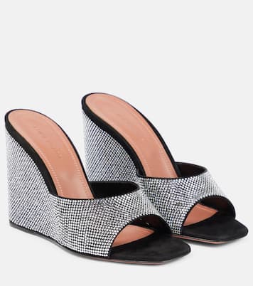 Lupita embellished suede wedge mules | Amina Muaddi