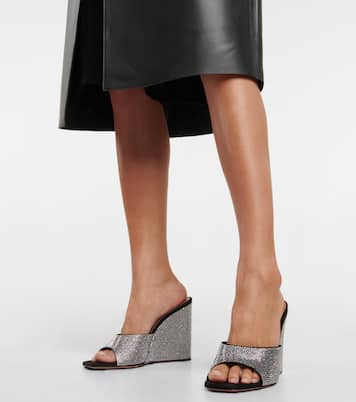 Lupita embellished suede wedge mules | Amina Muaddi