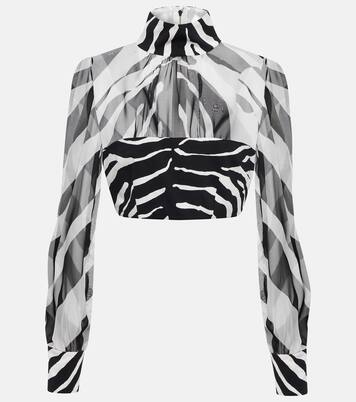 Zebra-print chiffon-paneled crop top | Dolce&Gabbana
