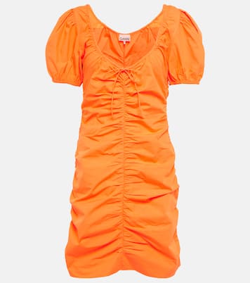 Ruched cotton poplin minidress | Ganni