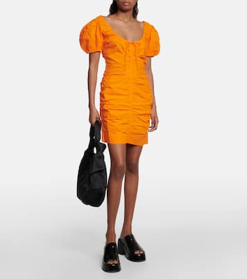 Ruched cotton poplin minidress | Ganni