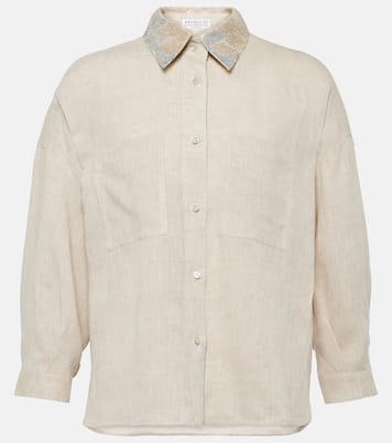 Camicia in lino con decorazioni | Brunello Cucinelli