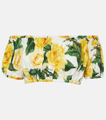 Floral off-shoulder cotton crop top | Dolce&Gabbana