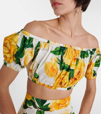 Floral off-shoulder cotton crop top | Dolce&Gabbana