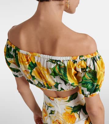 Floral off-shoulder cotton crop top | Dolce&Gabbana