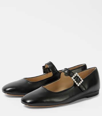 Pearl-embellished leather Mary Jane flats | Le Monde Béryl