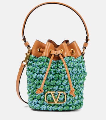 VLogo Mini raffia-effect bucket bag | Valentino Garavani