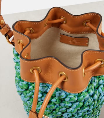 VLogo Mini raffia-effect bucket bag | Valentino Garavani