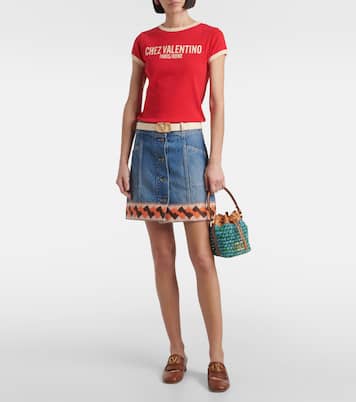 VLogo Mini raffia-effect bucket bag | Valentino Garavani