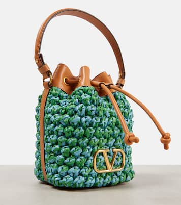 VLogo Mini raffia-effect bucket bag | Valentino Garavani