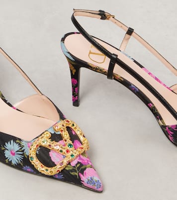 Escarpins slingback VLogo Signature 80 à fleurs | Valentino Garavani