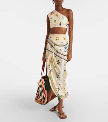 Sidi printed linen-blend crop top | Alémais