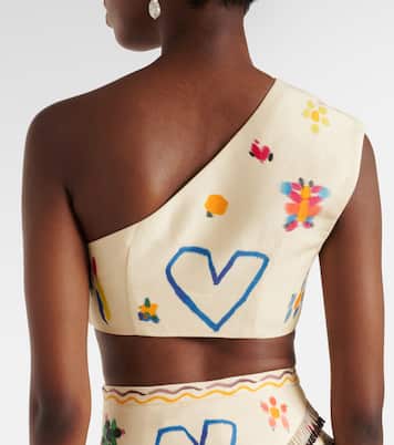 Sidi printed linen-blend crop top | Alémais