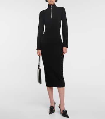Abito midi in misto lana con zip | Prada