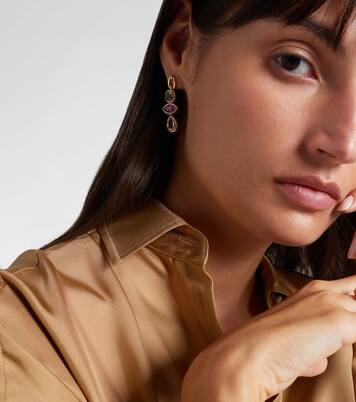 Catena Triple Stone 18kt gold earrings with sapphire, rubellite, amethyst, and diamonds | Nadine Aysoy