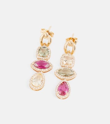 Boucles d’oreilles Catena Triple Stone en or 18 ct avec saphir, rubellite, améthyste et diamants | Nadine Aysoy