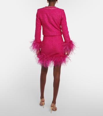 Feather-trimmed tweed miniskirt | Rebecca Vallance