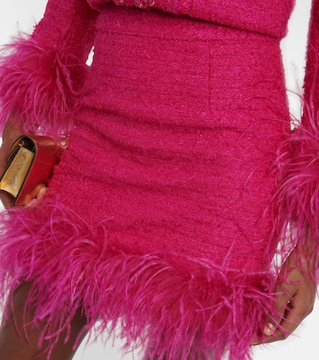 Feather-trimmed tweed miniskirt | Rebecca Vallance