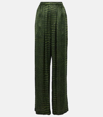 Pantaloni a gamba larga in raso di seta con stampa | Balenciaga