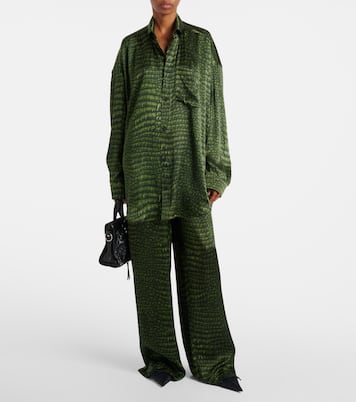 Pantaloni a gamba larga in raso di seta con stampa | Balenciaga