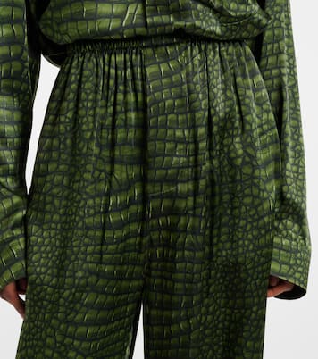Pantaloni a gamba larga in raso di seta con stampa | Balenciaga