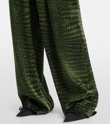 Pantaloni a gamba larga in raso di seta con stampa | Balenciaga