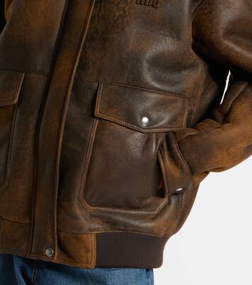 Shearling-trimmed leather blouson jacket | Miu Miu