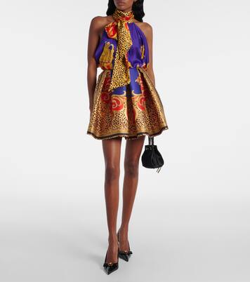Pleated printed satin miniskirt | Versace