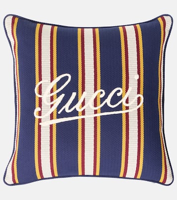 Cuscino in cotone a righe con logo | Gucci