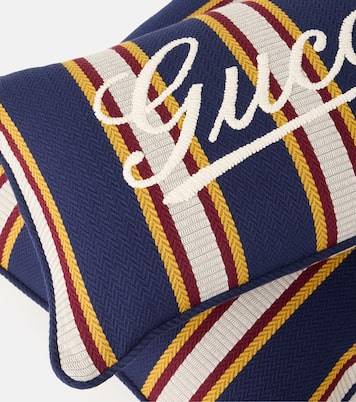 Cuscino in cotone a righe con logo | Gucci