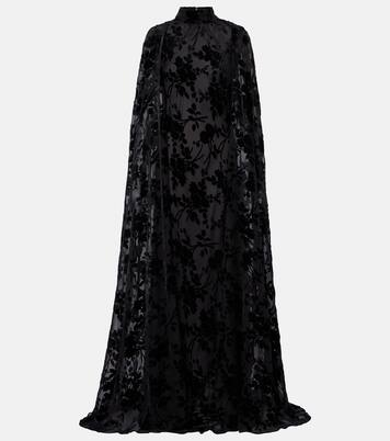 Caped floral velvet devoré gown | Rodarte