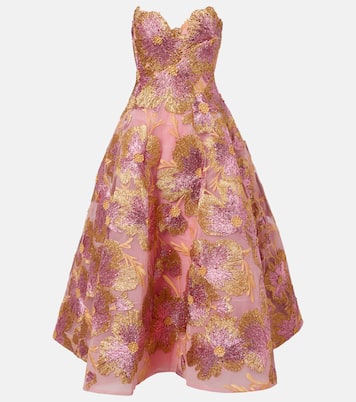 Embroidered raffia-blend midi dress | Monique Lhuillier