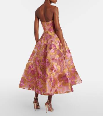 Embroidered raffia-blend midi dress | Monique Lhuillier