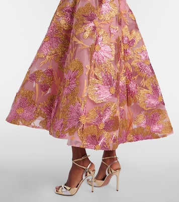 Embroidered raffia-blend midi dress | Monique Lhuillier