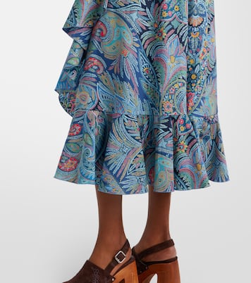 Printed ruffled cotton-blend midi skirt | Etro
