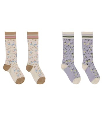 2 paires de chaussettes en coton mélangé à fleurs | Paade Mode