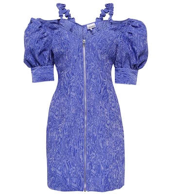 Jacquard puff-sleeve minidress | Ganni