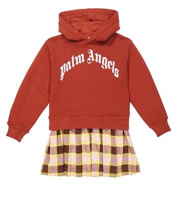 Abito in cotone a quadri con cappuccio | Palm Angels Kids