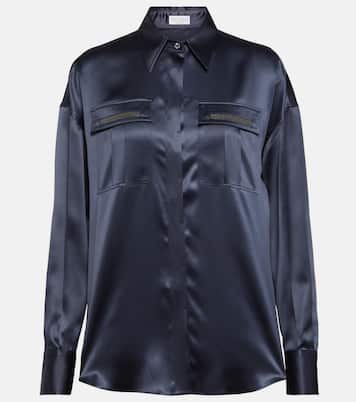 Embellished satin shirt | Brunello Cucinelli