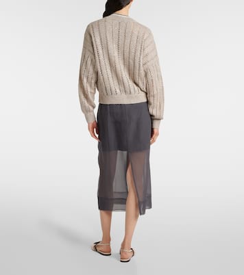 Cardigan in misto lino a righe | Brunello Cucinelli