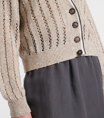Cardigan in misto lino a righe | Brunello Cucinelli