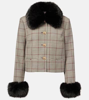 Checked faux fur-trimmed jacket | Self-Portrait