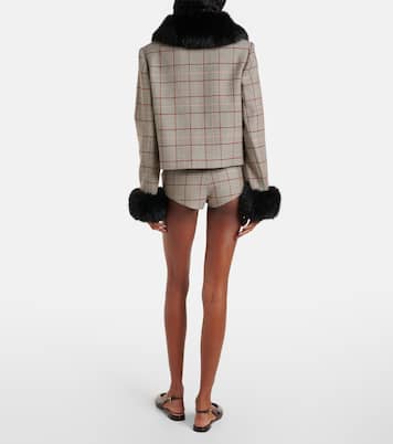 Checked faux fur-trimmed jacket | Self-Portrait