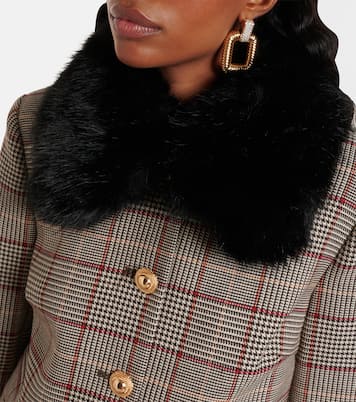Checked faux fur-trimmed jacket | Self-Portrait